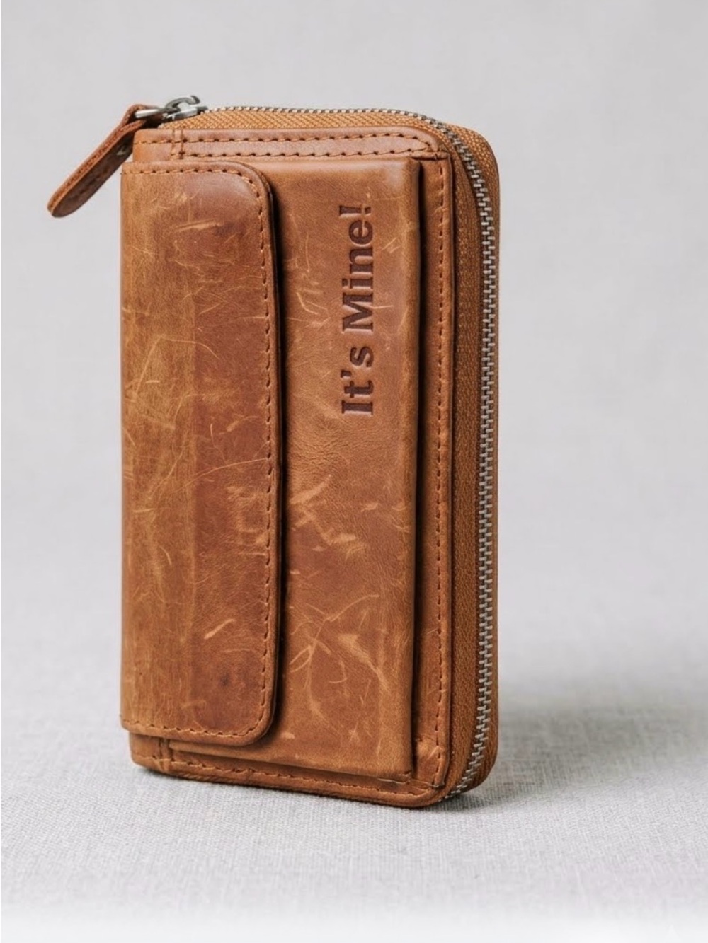 Brown Leather Men's Zip Wallet